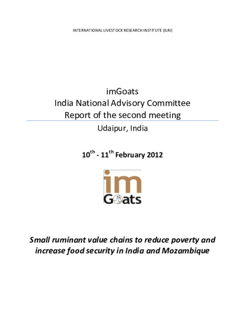 Report of the second meeting of the imGoats India National Advisory Committee, 10-11 February 2012