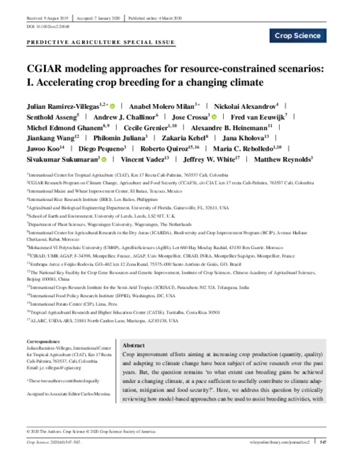 CGIAR modeling approaches for resource‐constrained scenarios: I. Accelerating crop breeding for a changing climate