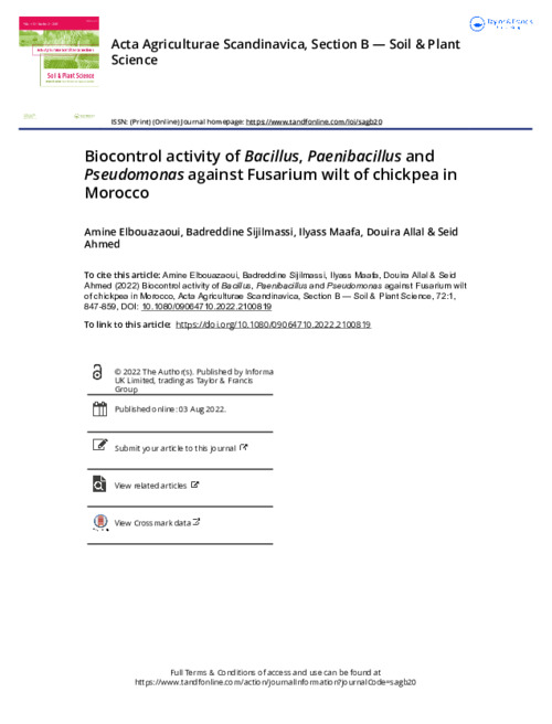 Biocontrol activity of Bacillus, Paenibacillus and Pseudomonas against Fusarium wilt of chickpea in Morocco