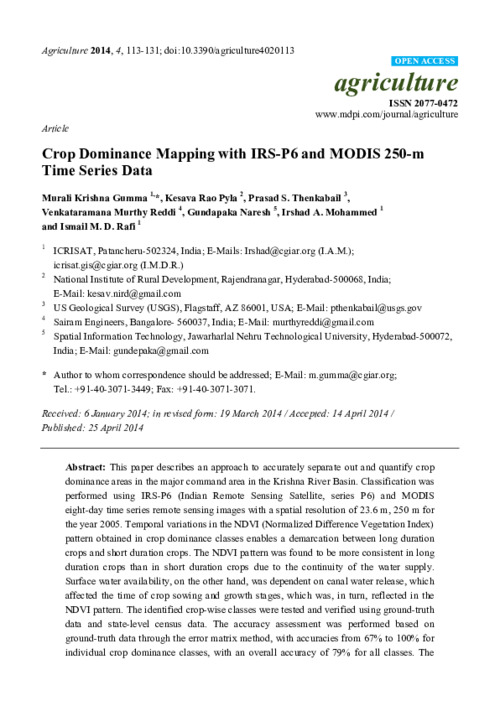 Crop Dominance Mapping with IRS-P6 and MODIS 250-m Time Series Data