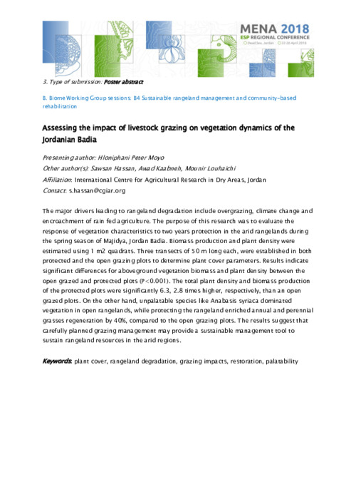 Assessing the impact of livestock grazing on vegetation dynamics of the Jordanian Badia