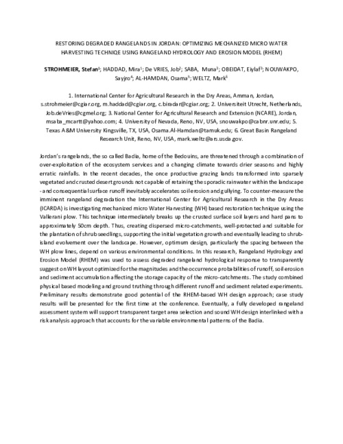 Restoring Degraded Rangelands in Jordan: Optimizing Mechanized Micro Water Harvesting using Rangeland Hydrology and Erosion Model (RHEM)