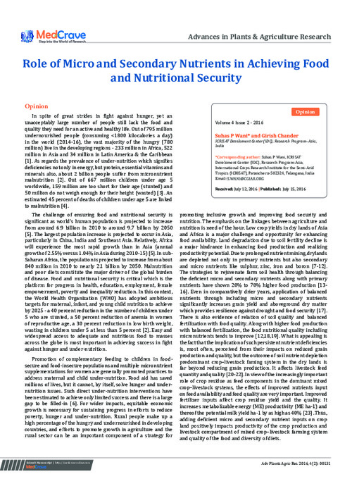 Role of Micro and Secondary Nutrients in Achieving Food and Nutritional Security