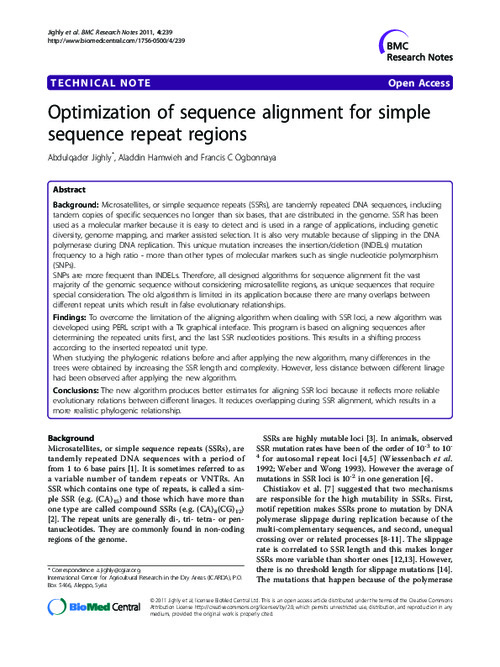 Optimization of sequence alignment for simple sequence repeat regions