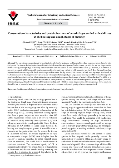 Conservation characteristics and protein fractions of cereal silages ensiled with additives at the booting and dough stages of maturity