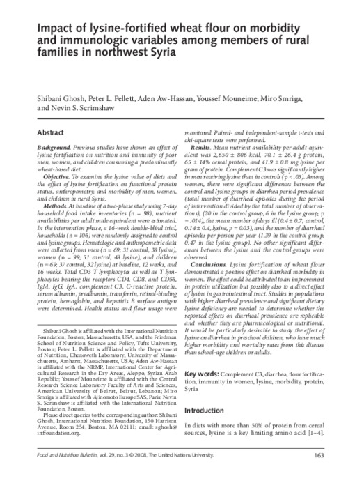 Impact of lysine-fortified wheat flour on morbidity and immunologic variables among members of rural families in northwest Syria