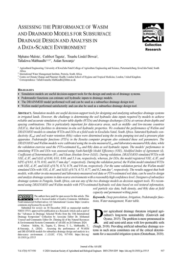 Assessing the performance of WaSim and DRAINMOD models for subsurface drainage design and analysis in a data-scarce environment