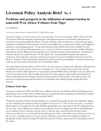 Problems and prospects in the utilisation of animal traction in semi-arid West Africa: Evidence from Niger