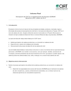 Participación del CIAT en la implementación del Proyecto ACORDAR septiembre 2007 a marzo de 2010 : Informe Final