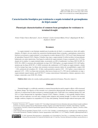 Caracterización fenotípica por resistencia a sequía terminal de germoplasma de frijol común