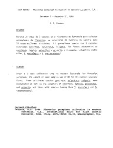 Recolección de germoplasma de Phaseolus en el oeste de Guatemala, C.A. International Board for Plant Genetic Resources