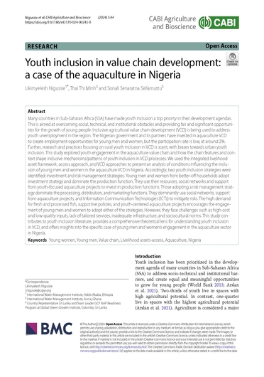 Youth inclusion in value chain development: a case of the aquaculture in Nigeria