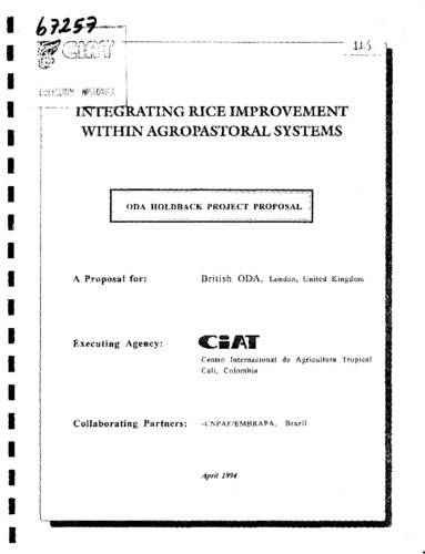 Integrating rice improvement within agropastoral systems: Oda holdback project proposal