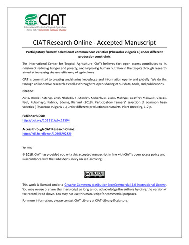 Participatory farmers’ selection of common bean varieties (Phaseolus vulgaris L.) under different production constraints