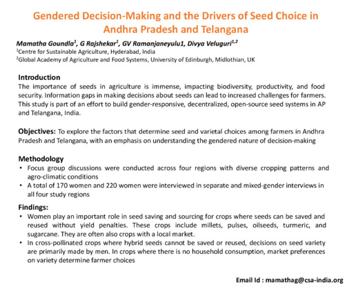 Gendered decision-making and the drivers of seed choice in Andhra Pradesh and Telangana
