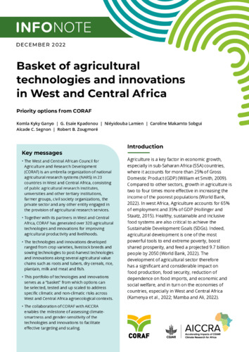 Basket of agricultural technologies and innovations in West and Central Africa: Priority options from CORAF