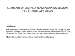 Summary actions CIAT Asia planning