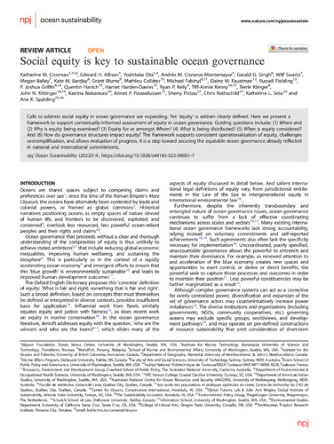 Social equity is key to sustainable ocean governance