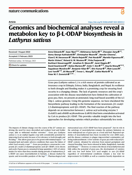 Genomics and biochemical analyses reveal a metabolon key to β-L-ODAP biosynthesis in Lathyrus sativus