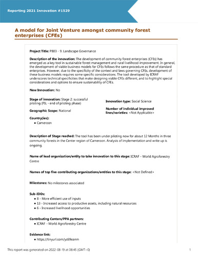 A model for Joint Venture amongst community forest enterprises (CFEs)