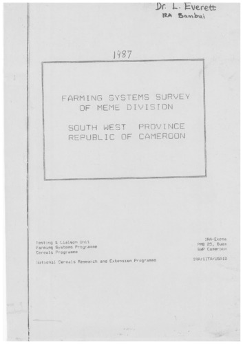 Farming systems survey of Meme division south west province Republic of Cameroon