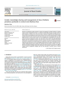 Gender, knowledge-sharing and management of shea (Vitellaria paradoxa) parklands in central-west Burkina Faso