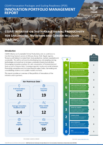 CGIAR Initiative on Sustainable Animal Productivity for Livelihoods, Nutrition and Gender Inclusion (SAPLING): IPSR Innovation Portfolio Management Report