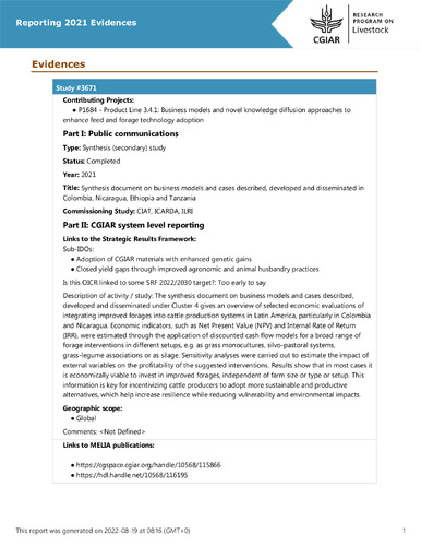 Synthesis document on business models and cases described, developed and disseminated in Colombia, Nicaragua, Ethiopia and Tanzania