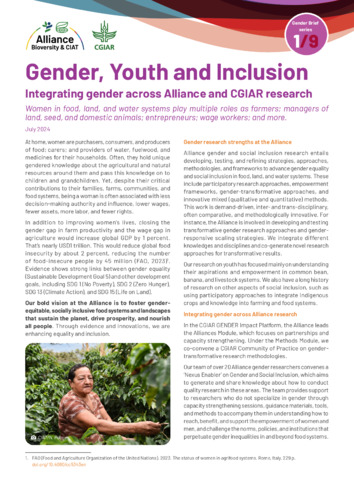 Gender, youth and inclusion: Integrating gender across Alliance and CGIAR research