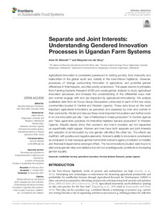 Separate and joint interests: Understanding gendered innovation processes in Ugandan farm systems