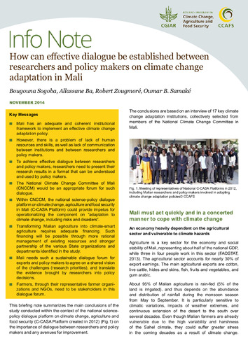 How can effective dialogue be established between researchers and policy makers on climate change adaptation in Mali