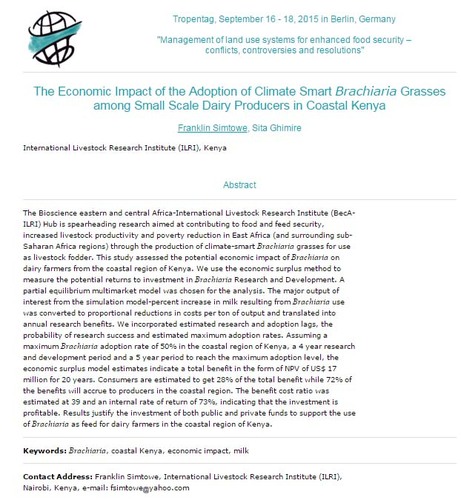 The economic impact of the adoption of climate smart Brachiaria grasses among small scale dairy producers in coastal Kenya