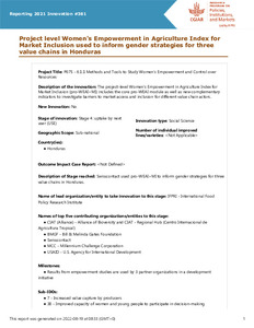 Project level Women's Empowerment in Agriculture Index for Market Inclusion used to inform gender strategies for three value chains in Honduras