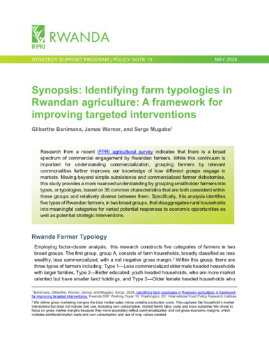 Synopsis: Identifying farm typologies in  Rwandan agriculture: A framework for  improving targeted interventions