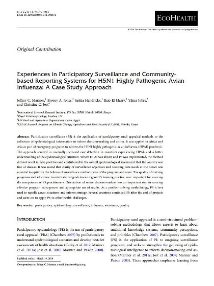 Experiences in participatory surveillance and community-based reporting systems for H5N1 highly pathogenic avian influenza: A case study approach