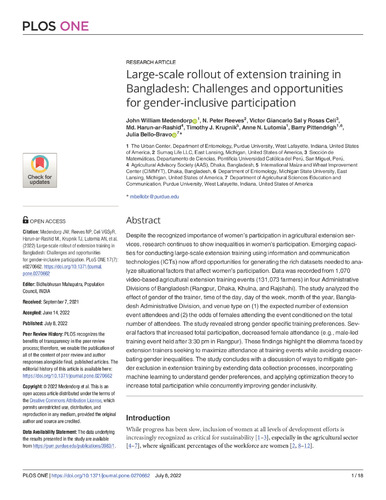 Large-scale rollout of extension training in Bangladesh: Challenges and opportunities for gender-inclusive participation
