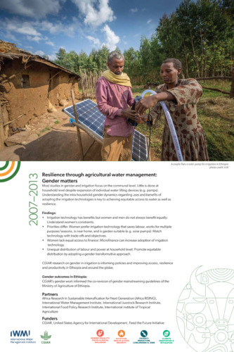 Resilience through agricultural water management: Gender matters, 2007–2013