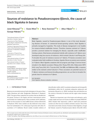 Sources of resistance to Pseudocercospora fijiensis, the cause of black Sigatoka in banana