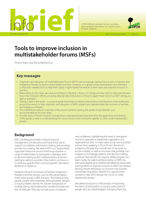 Tools to improve inclusion in multistakeholder forums (MSFs)