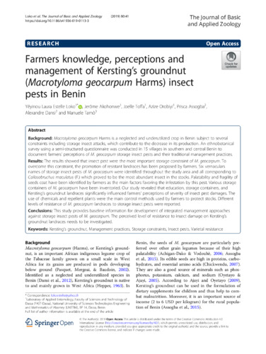 Farmers' knowledge, perceptions and management practices for termite pests of maize in southern Benin