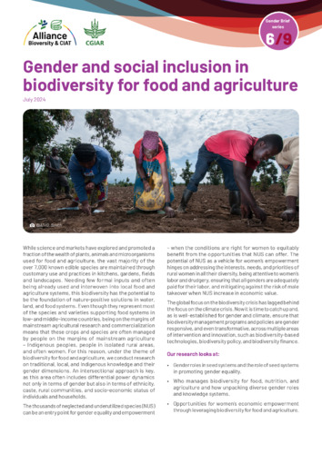 Gender and social inclusion in  biodiversity for food and agriculture