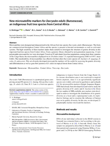 New microsatellite markers for Dacryodes edulis (Burseraceae), an indigenous fruit tree species from Central Africa