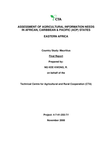 Assessment of Agricultural Information Needs in African, Caribbean and Pacific (ACP) States: Eastern Africa: Country study Mauritius