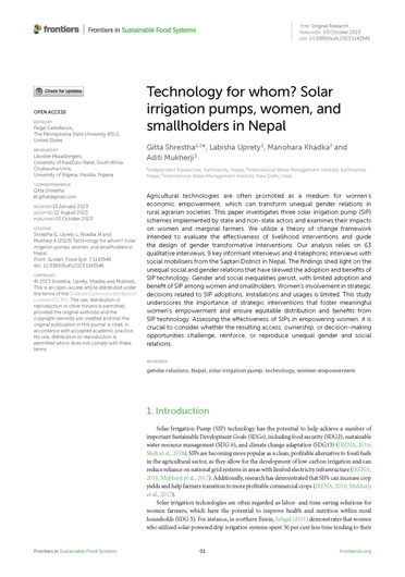 Technology for whom? Solar irrigation pumps, women, and smallholders in Nepal