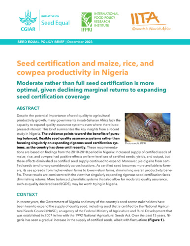 Seed certification and maize, rice, and cowpea productivity in Nigeria