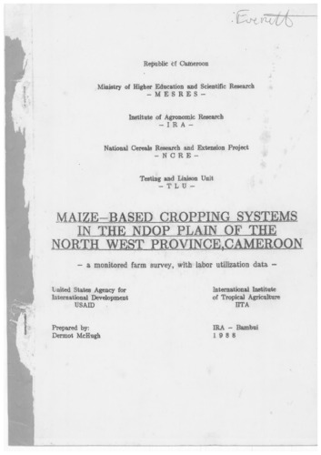 Maize-based cropping systems in the Ndop plain of the north west province, Cameroon - a monitored farm survery, with labor utilization data