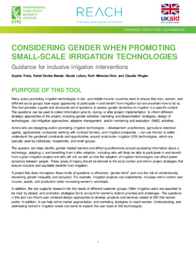 Considering gender when promoting small-scale irrigation technologies: Guidance for inclusive irrigation interventions