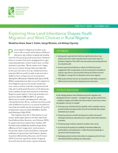 Exploring how land inheritance shapes youth migration and work choices in rural Nigeria