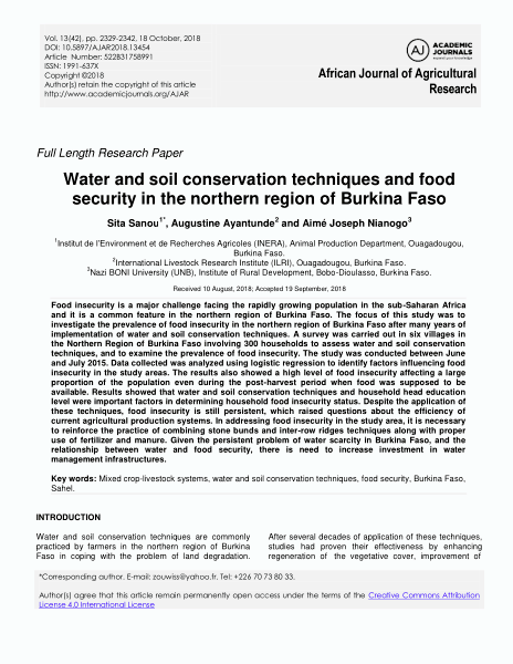 Water and soil conservation techniques and food security in the northern region of Burkina Faso