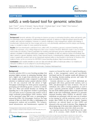 solGS: a webbased tool for genomic selection